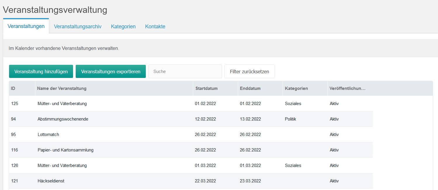 Administrations-Ansicht